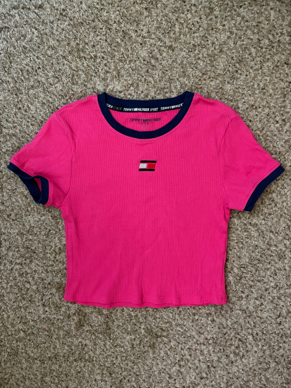 Tommy Hilfiger Active Hot Pink Ribbed Tee with Navy Trim